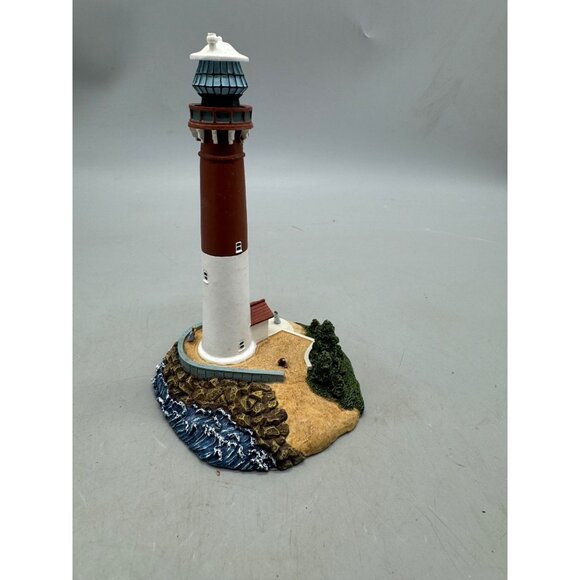 Lighthouse Figurine Base Nautical Decor 6.5" red brown bushes rock blue READ - Picture 3 of 4